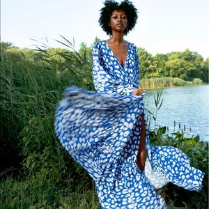 HANIFA ALIA ROYAL BLUE & WHITE MAXI DRESS